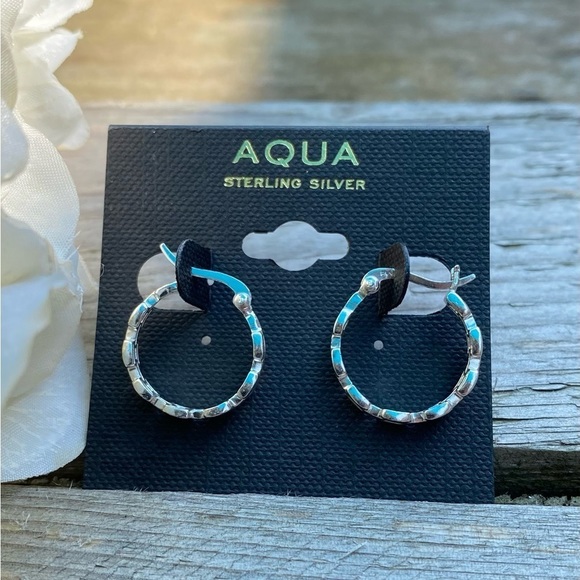 NWT AQUA STERLING SILVER CHAIN EFFECT HOOP EARRINGS - Picture 4 of 7